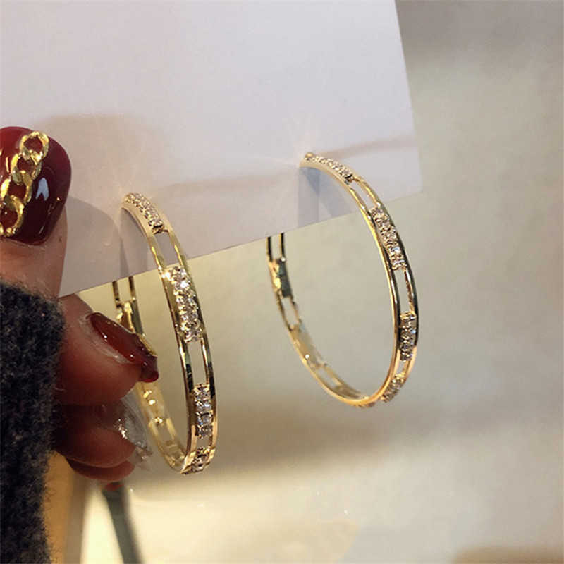Stud FYUAN Golden Round Crystal Hoop Earrings for Women Bijoux Geometric Rhinestones Earrings Statement Jewelry Party Gifts J230717