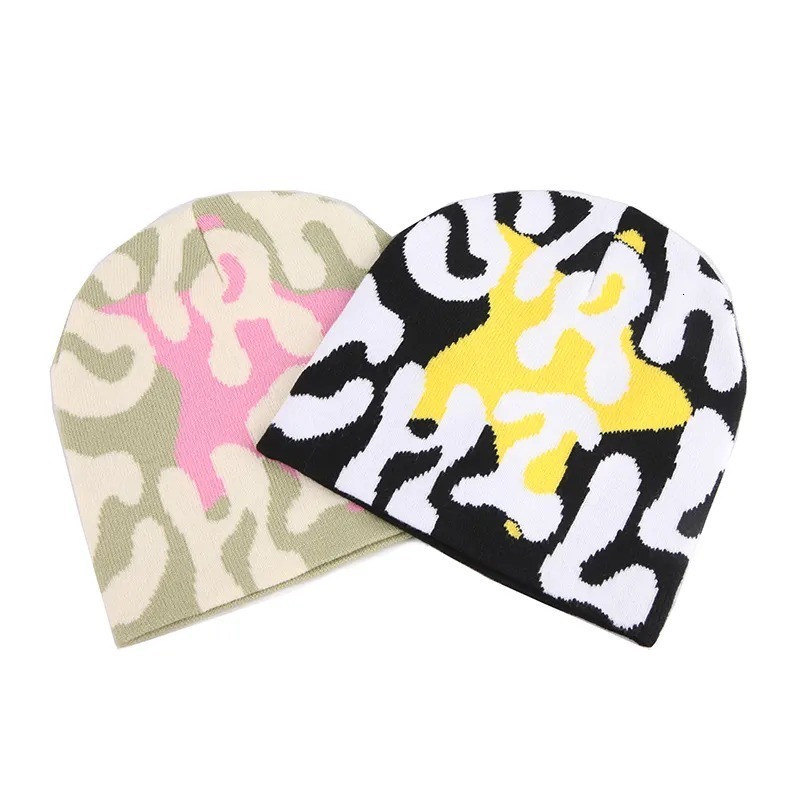 Beanie/Skull Caps street punk Gothic Hats For Unisex Woman Man Winter Knitted Beanie Caps Warmer Sport Ski Bonnet Hip Hop star letter graphic y2k 2307