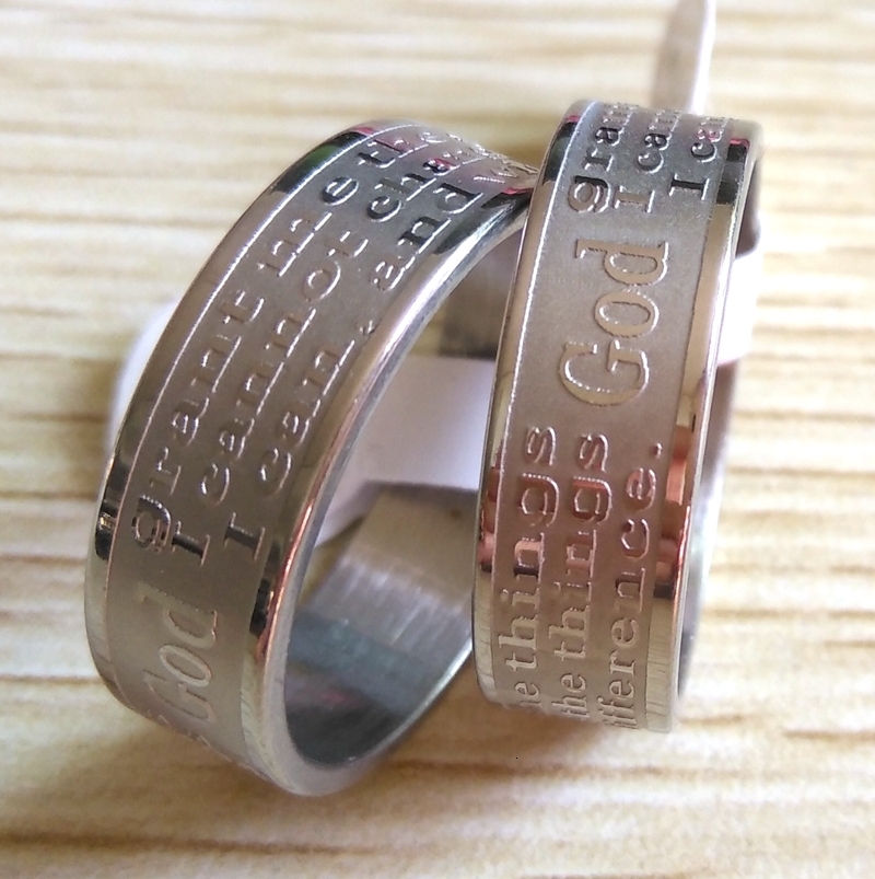 Wedding Rings Wholesale 100pcs Etched English Serenity Prayer Bible Stainless Steel Rings God grant me Jesus Jewelry Lots 230717