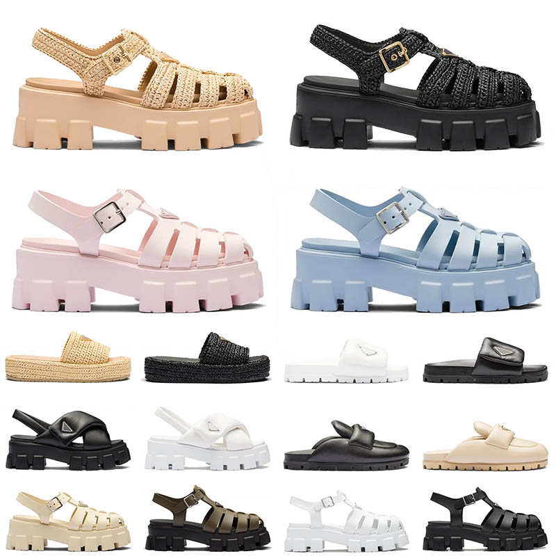 

designer women famous sandals fashion new style straw platform sandals luxury slip on pool mule ladies flat buckle slides slippers loafer size 35-41