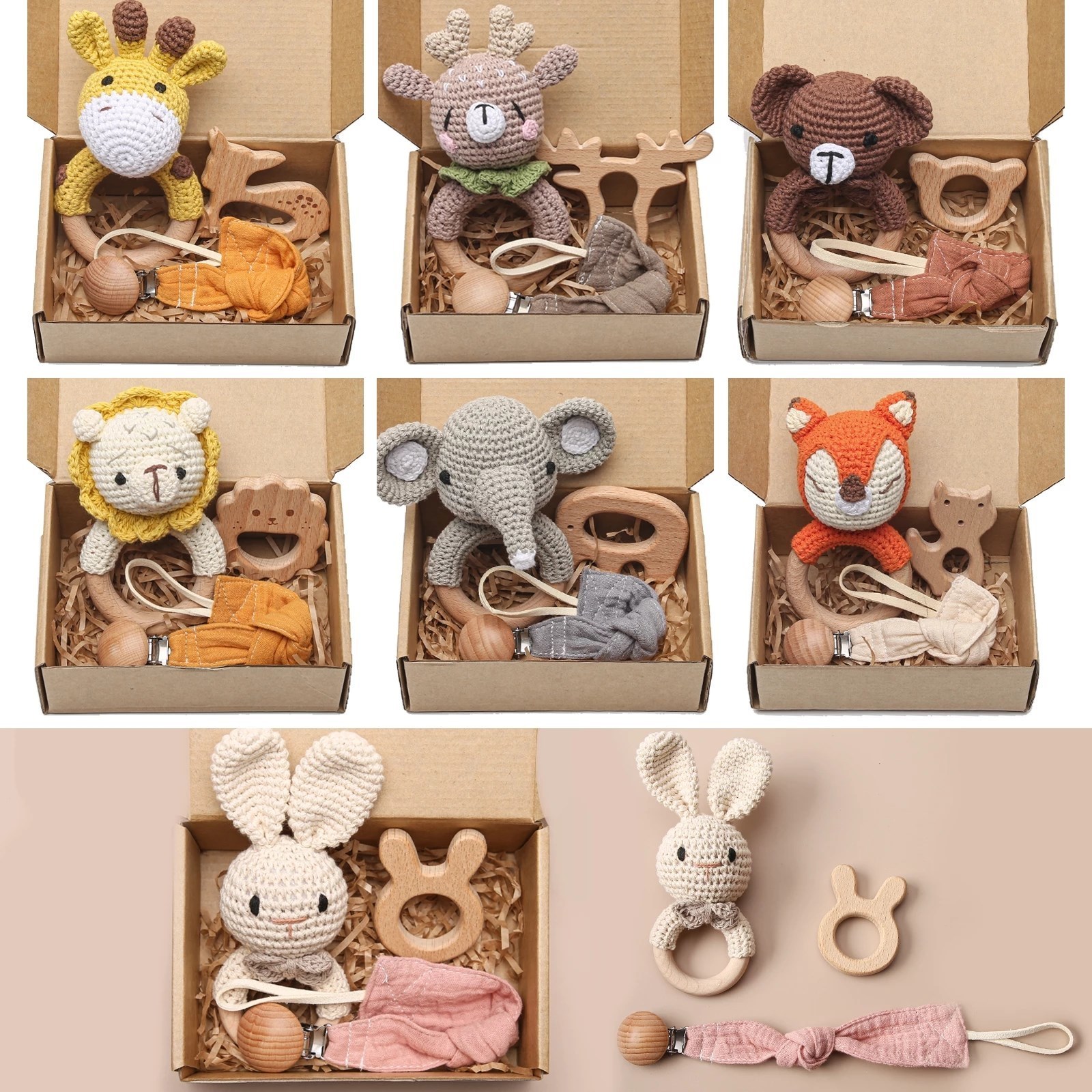 Gift Sets born Baby Towel Bath Sets Gift Boxs Muslin Squares Cotton Blanket Bath Brushes Shower Animal Rattle Pacifier Chain Baby Items 230717