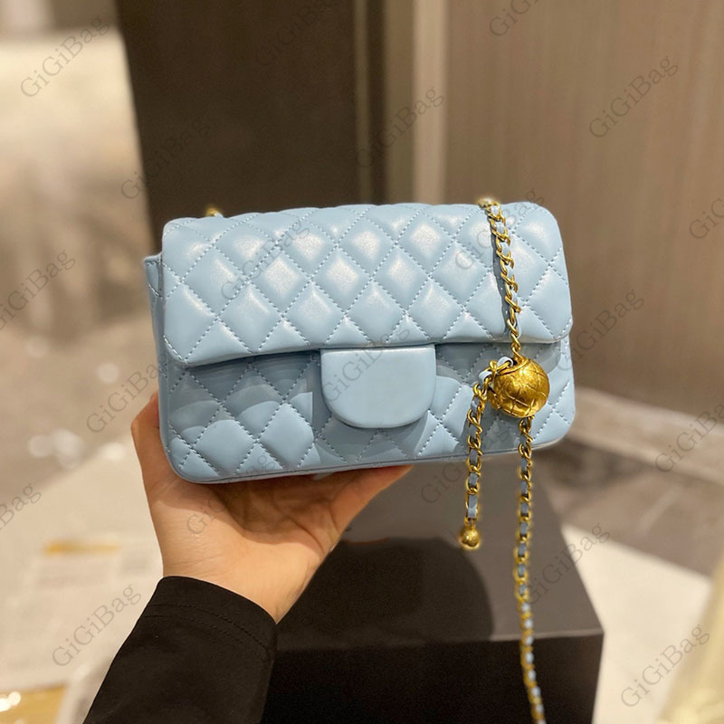 Women's Mini Lambskin Leather Crossbody Bag with Golden Detailing - Adjustable Strap