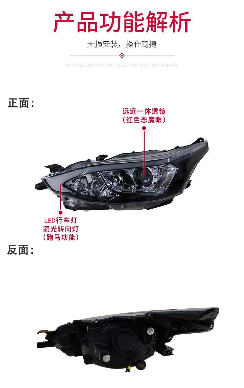Headlight Assembly For Toyota Yaris L 2017-2022 Bifocal Lens Driving Lights LED Dynamic Signal Front Lamp