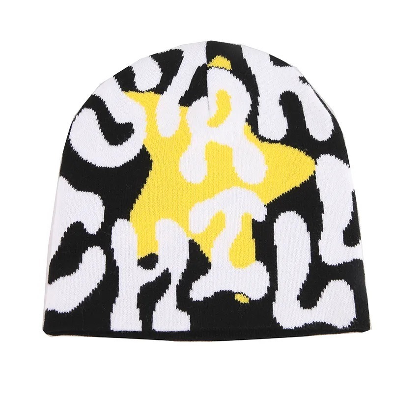 Beanie/Skull Caps street punk Gothic Hats For Unisex Woman Man Winter Knitted Beanie Caps Warmer Sport Ski Bonnet Hip Hop star letter graphic y2k 2307
