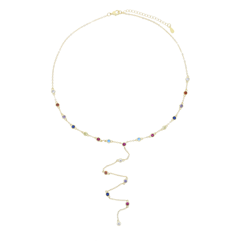 rainbow color mini round zircon wedding Necklace long chain women lady girl new fashion Iced Out Zirconia hip hop best gift Jewelry