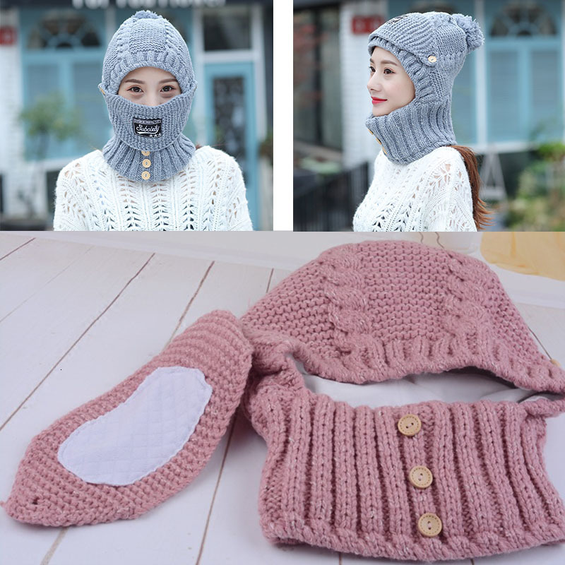 Fashion Face Masks Neck Gaiter Winter knitted Beanies Hats Women Thick Warm Beanie Skullies Hat Female balaclava Bonnet Beanie Caps Outdoor Riding Set