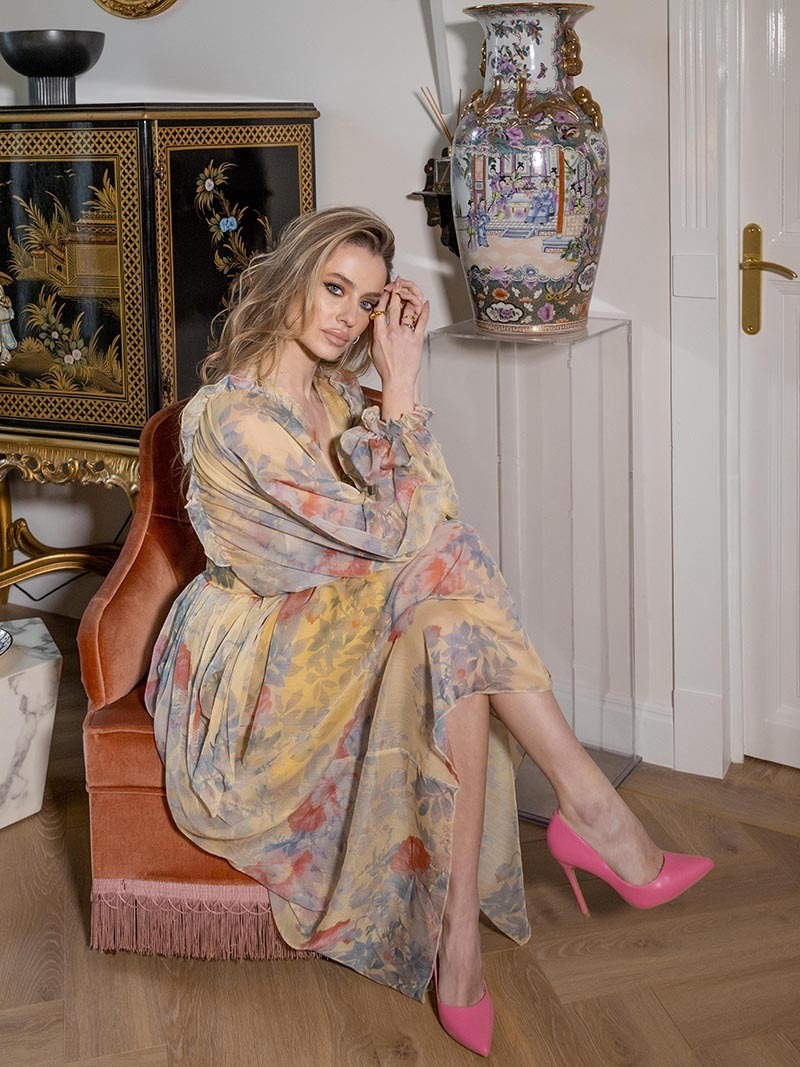 Basic Casual Dresses Bandage Chiffon Women Long Dresses Floral Long Sleeve Pleated Boho Beach Dress Sexy Wrap Maxi Dresses For Women Summer 230715