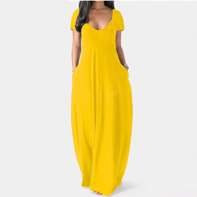 Basic Casual Dresses S-5XL Women Casual Dresses Ladies Fashion Loose Sexy V-Neck Fall Clothes Casual Maxi Solid Color Plus Size Long Dress 230715