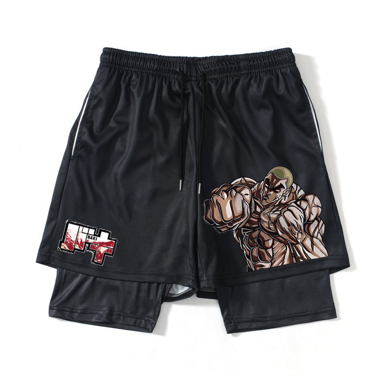 Men's Shorts Anime Baki Sport Shorts Men Sportswear Shorts 2 In 1 Beach Summer Gym Fitness Training Jogging Short Pants 230715
