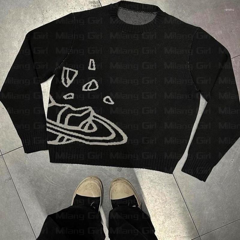 Men's Sweaters Cartoon Planet Graphic Hip Hop Streetwear Knitted Y2K Sweater Winter Pullover Harajuku Couple Oversized Clothing