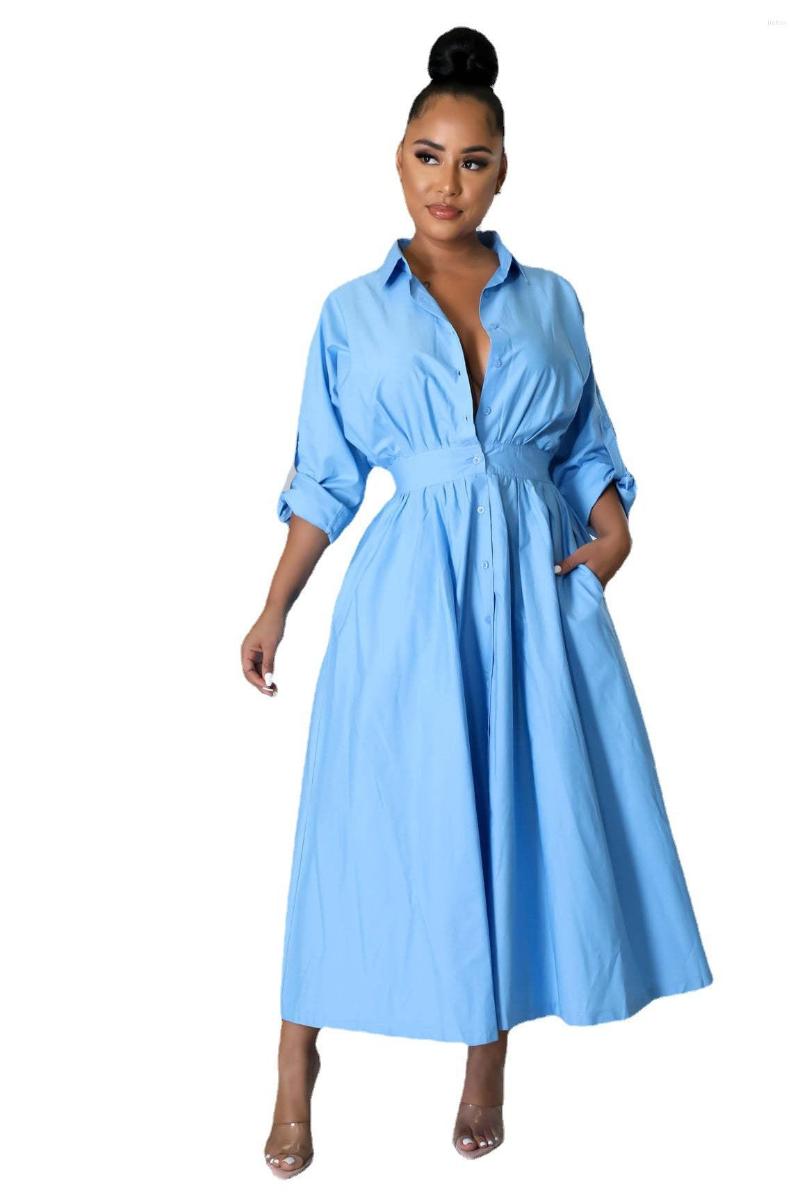 Casual Dresses Pink Shirt Dress Long Sleeve Button Up Front Chiffon Shirtdress Women Turn-down Collar Oversized Loose Blouse