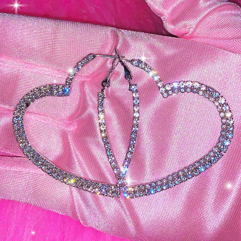 Stud Y2k Accessories Shiny Peach Heart Hoop Earrings Korean Fashion Crystal Love Earrings for Women Punk Aesthetic 2000s Jewelry J230717