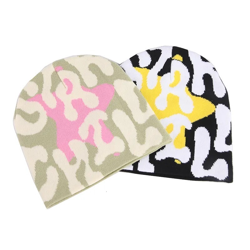 Beanie/Skull Caps street punk Gothic Hats For Unisex Woman Man Winter Knitted Beanie Caps Warmer Sport Ski Bonnet Hip Hop star letter graphic y2k 2307