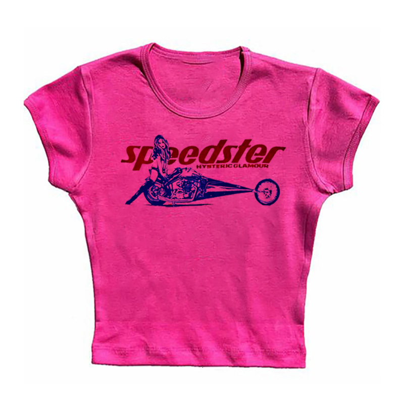 Women's T-Shirt Y2K Women Baby Tee Streetwear Biker girl Vintage girlish letter Crop Summer punk Casual Trash Basic Goth White Slim T-Shirt emo 2