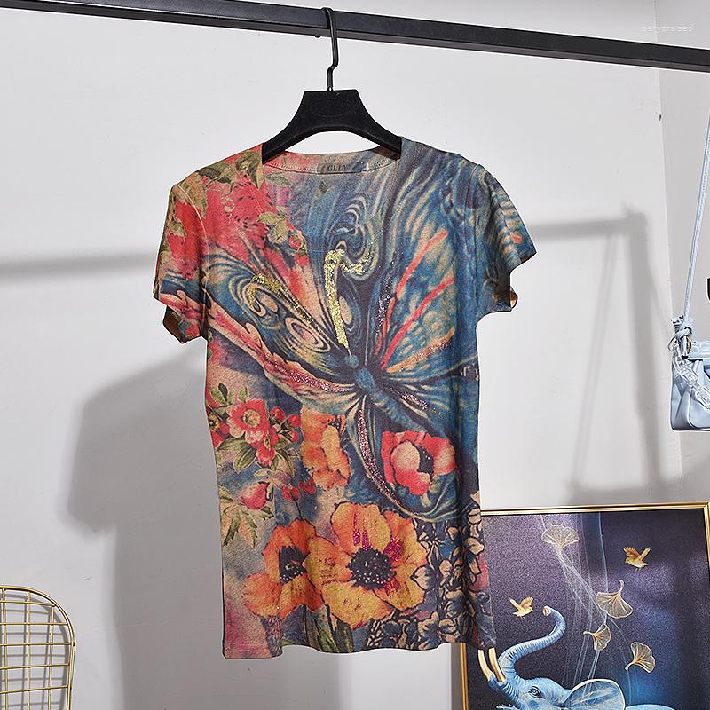 Women's Tracksuits Summer Vintage Print T-shirt Holes Denim Pants Two Piece Set Women Loose Short Sleeve T Shirt Jeans 2pc Female Casual