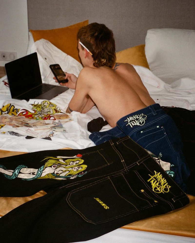 Men's Jeans Hip Hop Streetwear Men's Jeans Fashion Devil Print Low Waist Straight Wide Leg Pants Retro Casual Loose Denim Trousers 230715