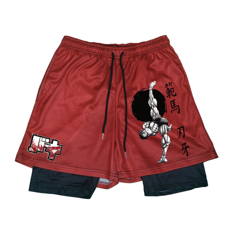Men's Shorts Anime Baki Sport Shorts Men Sportswear Shorts 2 In 1 Beach Summer Gym Fitness Training Jogging Short Pants 230715