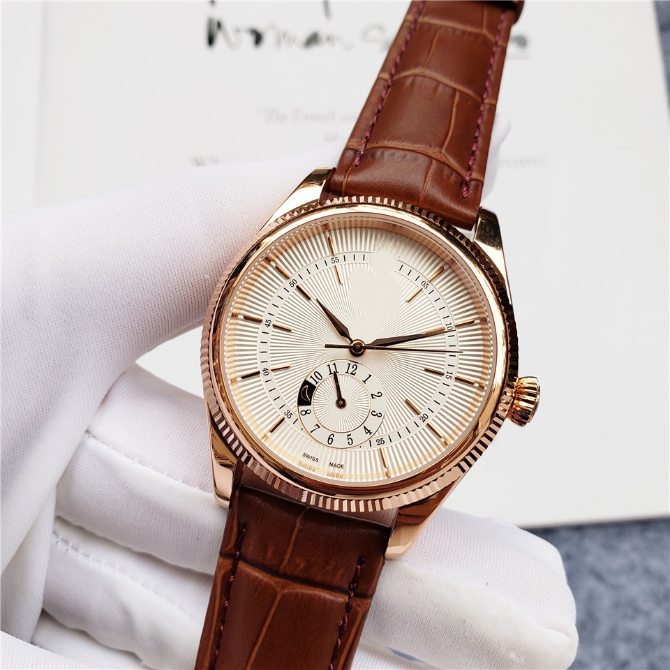 Luxury mens watch New Cellini M50505-0020 Men's Automatic Movement Watch 39mm gold SS2813 fine steel case cowhleather strap watch aaa #