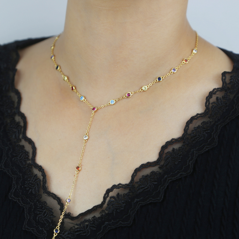 rainbow color mini round zircon wedding Necklace long chain women lady girl new fashion Iced Out Zirconia hip hop best gift Jewelry