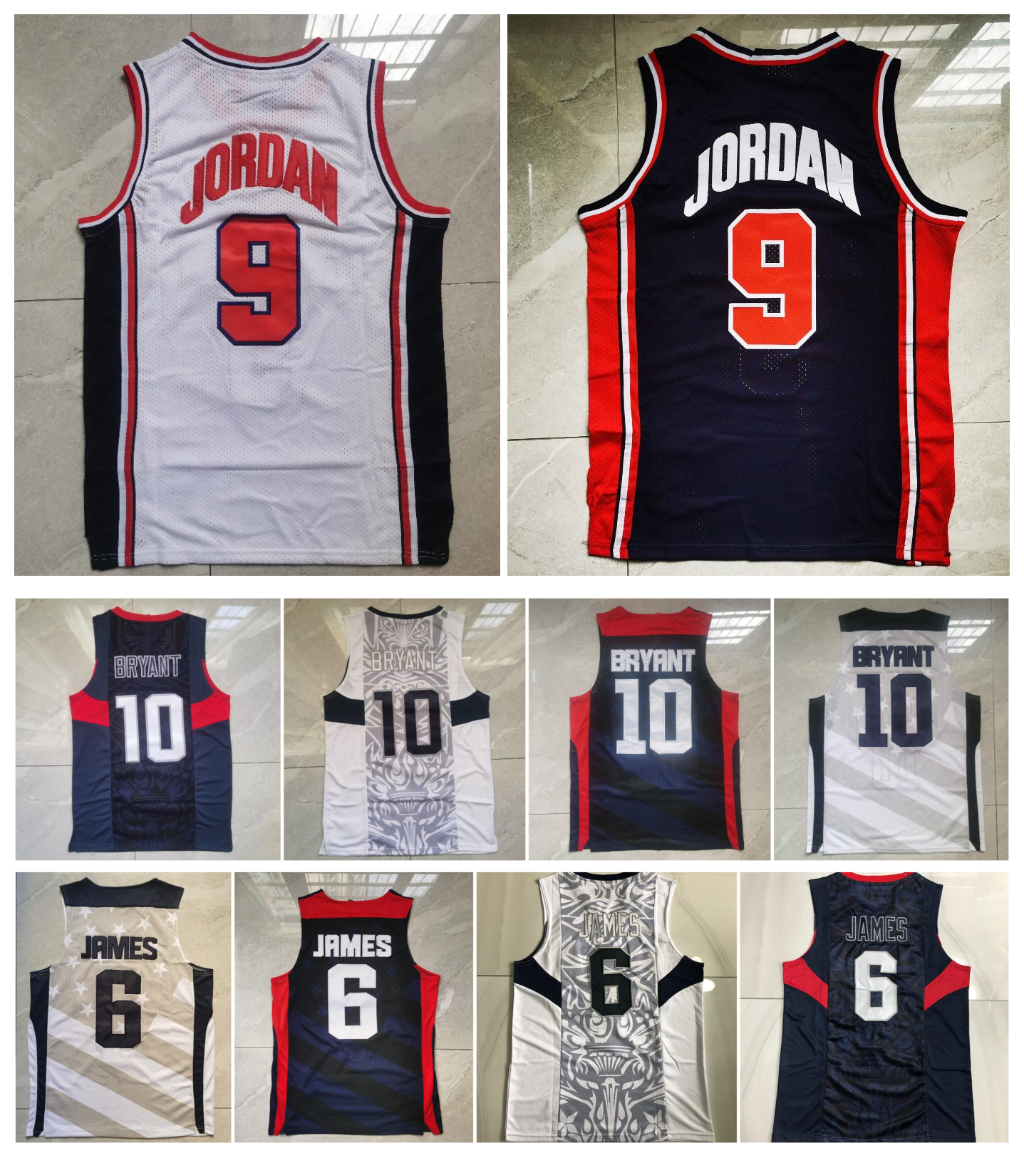 2012 2008 Team USA 9 Michael Jor dan Basketball Jersey Bryant Kevin Durant James Throwback Jerseys White Blue Size S-XXL