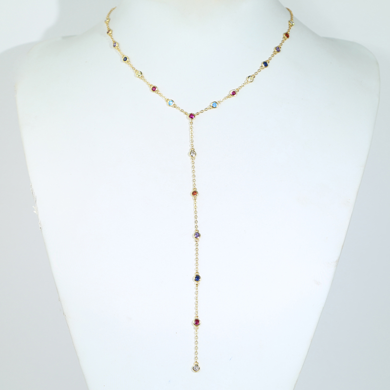 rainbow color mini round zircon wedding Necklace long chain women lady girl new fashion Iced Out Zirconia hip hop best gift Jewelry