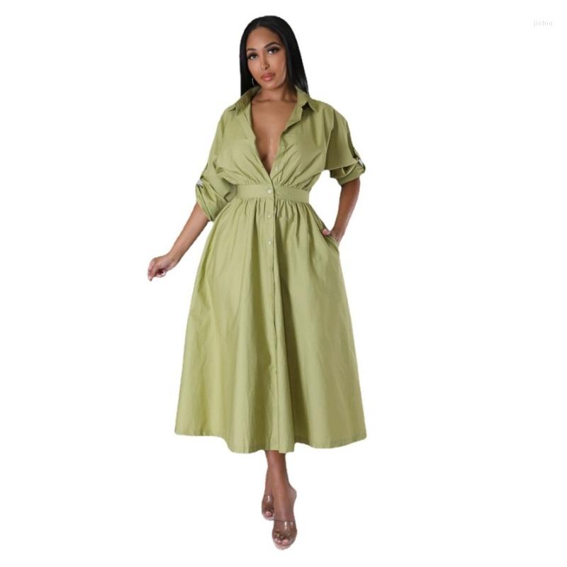 Casual Dresses Pink Shirt Dress Long Sleeve Button Up Front Chiffon Shirtdress Women Turn-down Collar Oversized Loose Blouse