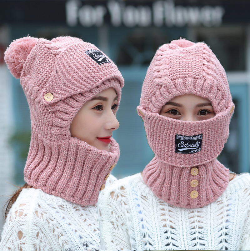 Fashion Face Masks Neck Gaiter Winter knitted Beanies Hats Women Thick Warm Beanie Skullies Hat Female balaclava Bonnet Beanie Caps Outdoor Riding Set