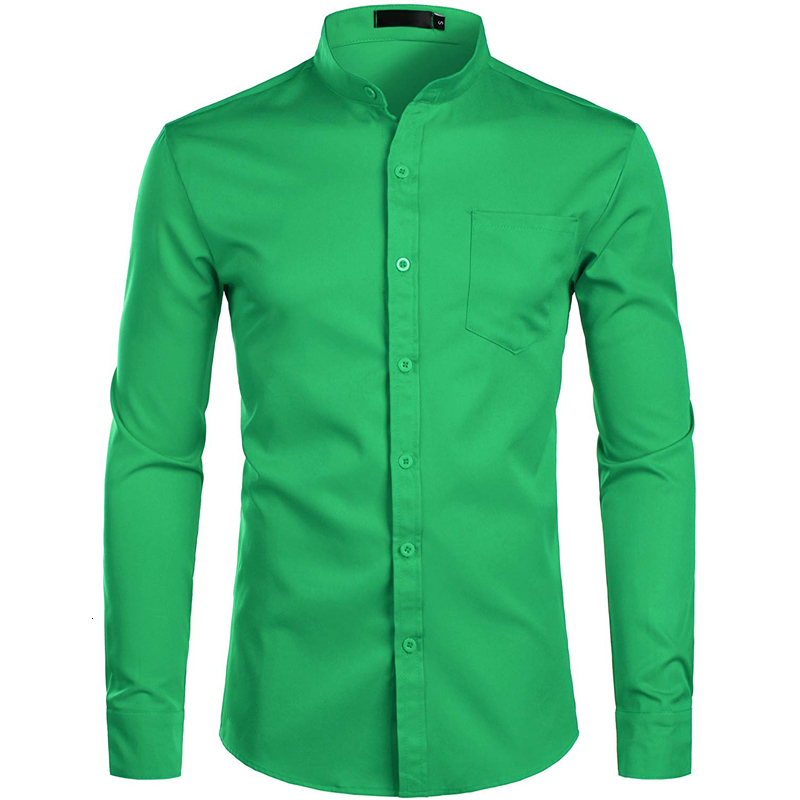 Men s Casual Shirts Royal Blue Dress Banded Mandarin Collar Shirt Male Long Sleeve Button Down with Pocket 2XL 230718