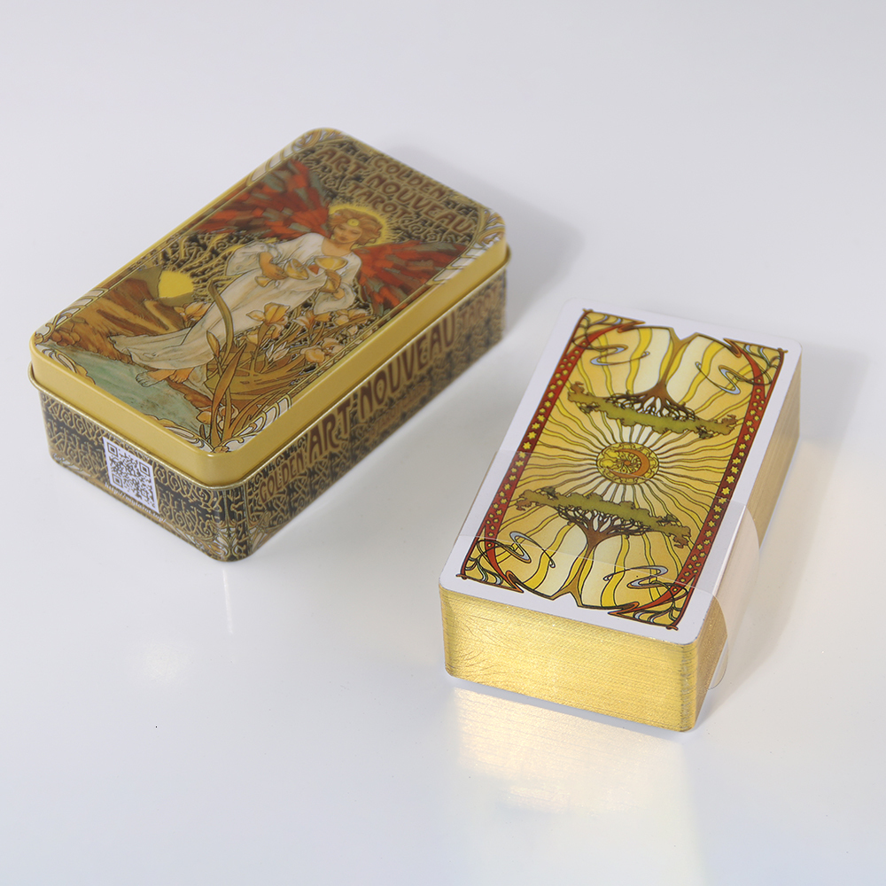 Outdoor Games Activities Golden Art Nouveau Tarot Cards In Metal Box Gilded Edge With EGuide Book For Beginners Board Games For Adult 230717