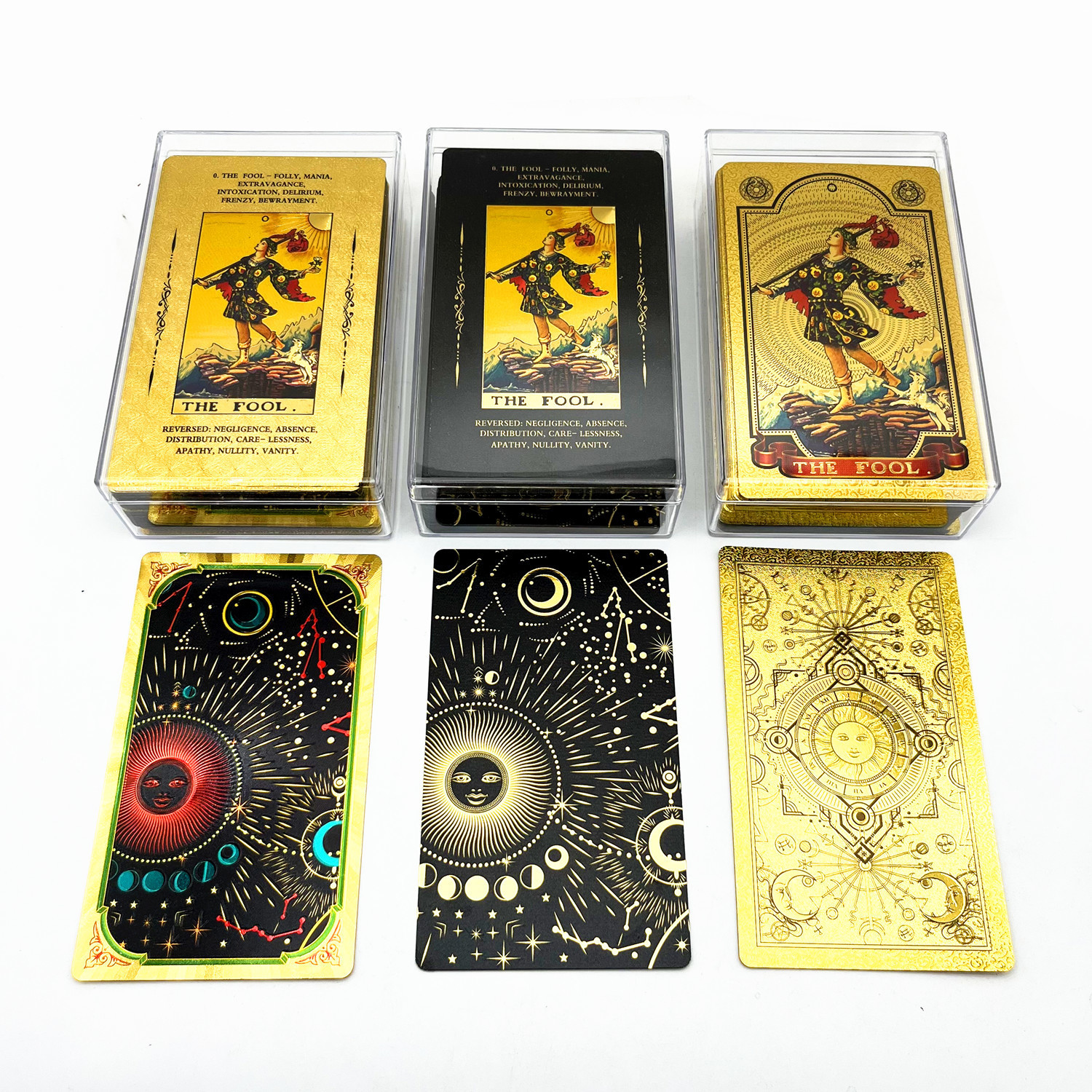 Outdoor Games Activities 1 Deck Tarot Cards Plastic Gold Foil With Transparent Box Black Waterproof Durable Astrology Guide Book L722 230718