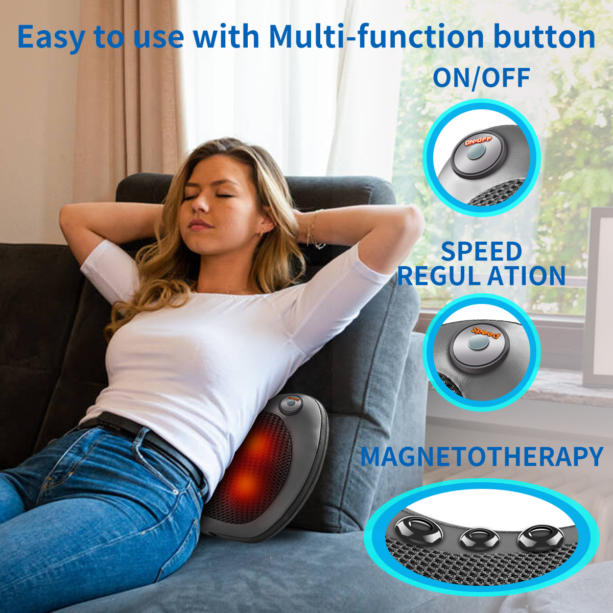 Massaging Neck Pillowws 8 head Neck Massage Pillow Electric Shoulder Back Heating Kneading Infrared therapy shiatsu head pillow Massager 230718