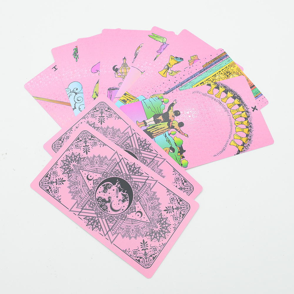Outdoor Games Activities 12*7cm Classic Tarot card color printing Tarot plastic PVC waterproof English pink tarot deck with paper instruction board ga