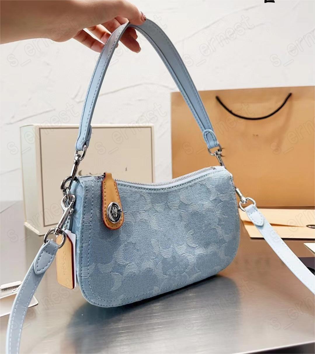 SWINGER Fashion Underarm Bags Clasical Denim Canvas Bag with a Shoulder Strap Half Moon Crossbody Bags