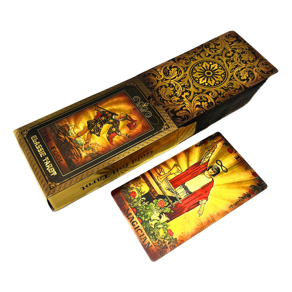 Outdoor Games Activities 1 Deck Tarot Cards Retro Gold Foil Plastic Divination 78 Cards Deck Witch Board Game With Guide Book L720 230718