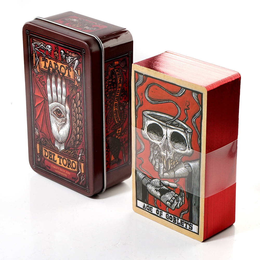 Outdoor Games Activities Tarot del Toro in a Tin Metal Box 78 Cards Gilded Edge Guidebook Inspired by the World of Guillermo del Toro 230717