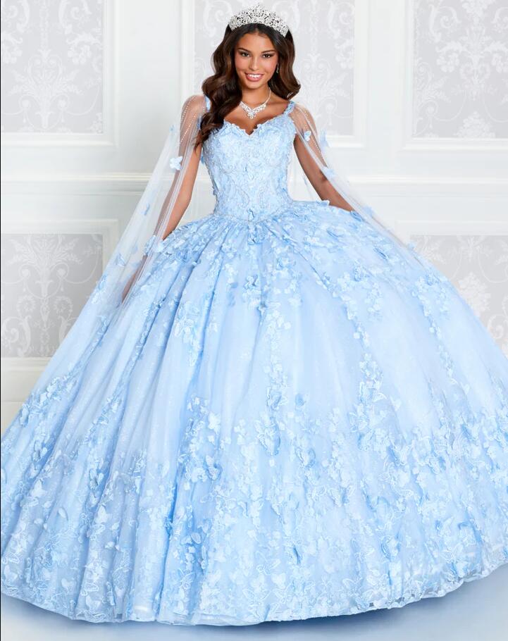 Lavender Princess Quinceanera Dresses With Cape Off Shoulder Ral Butterfly Corset Sweet 15 Gown Vestido Debutante Lilas
