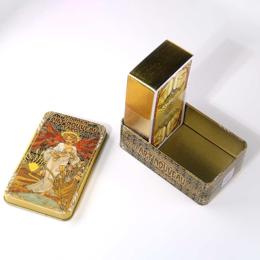 Outdoor Games Activities Golden Art Nouveau Tarot Cards In Metal Box Gilded Edge With EGuide Book For Beginners Board Games For Adult 230717