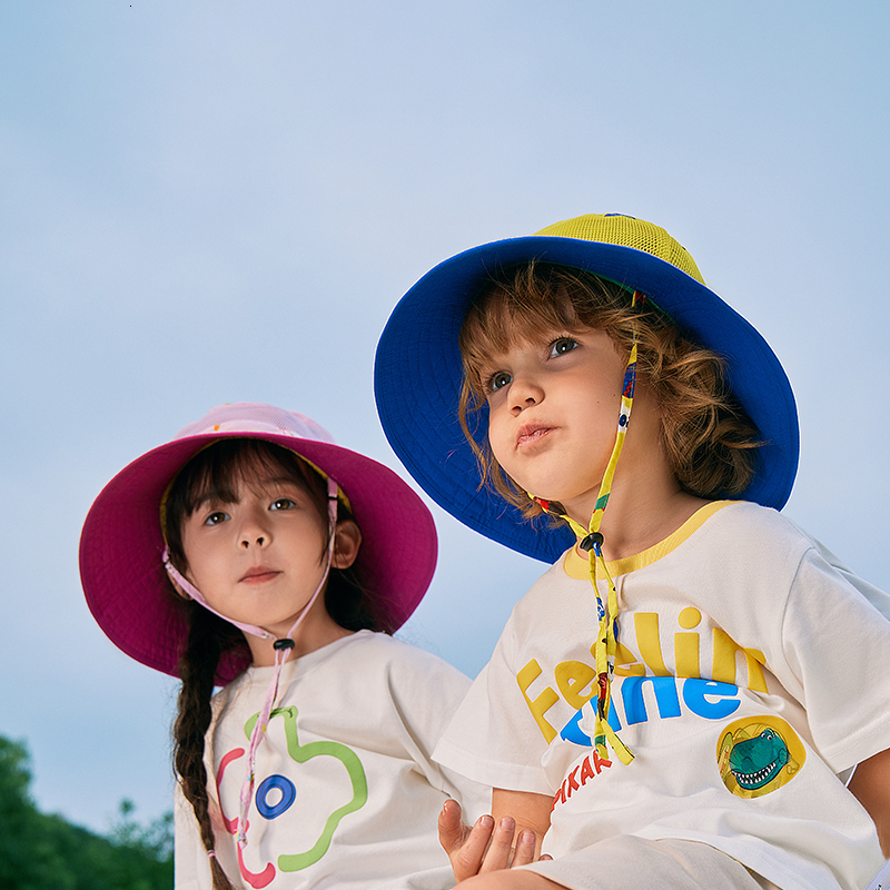 Caps Hats 0-12 Years Old Children Sun Hat Cartoon Kids Breathable Bucket Sun Protection Hat Adjustable Stay-on Chin-Strap Spring Travel 230717