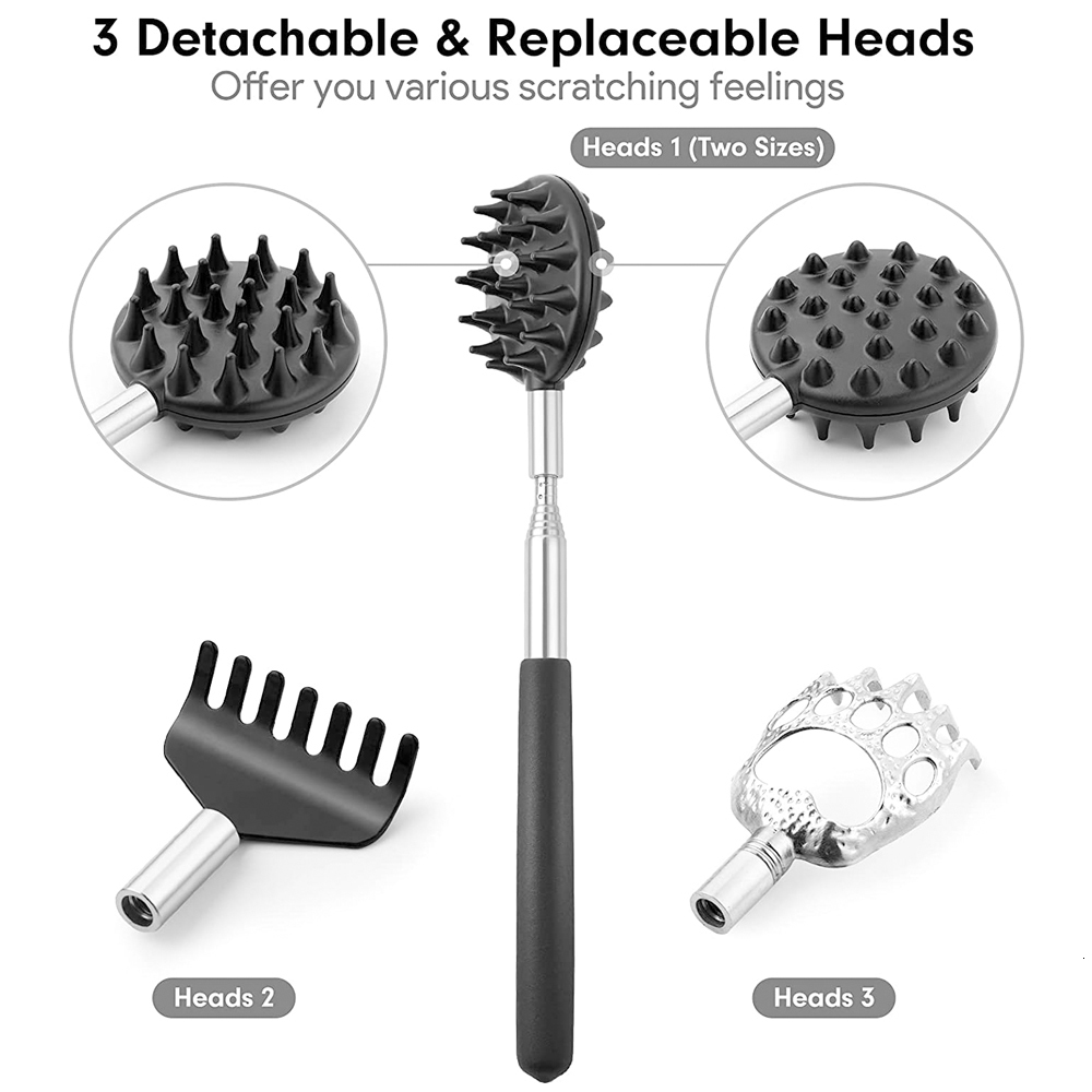 Other Massage Items Telescoping Back Scratcher with 3Pcs Detachable Scratching Heads Bear Claw Back Scratcher Extendable Backcratchers for Men Women 2
