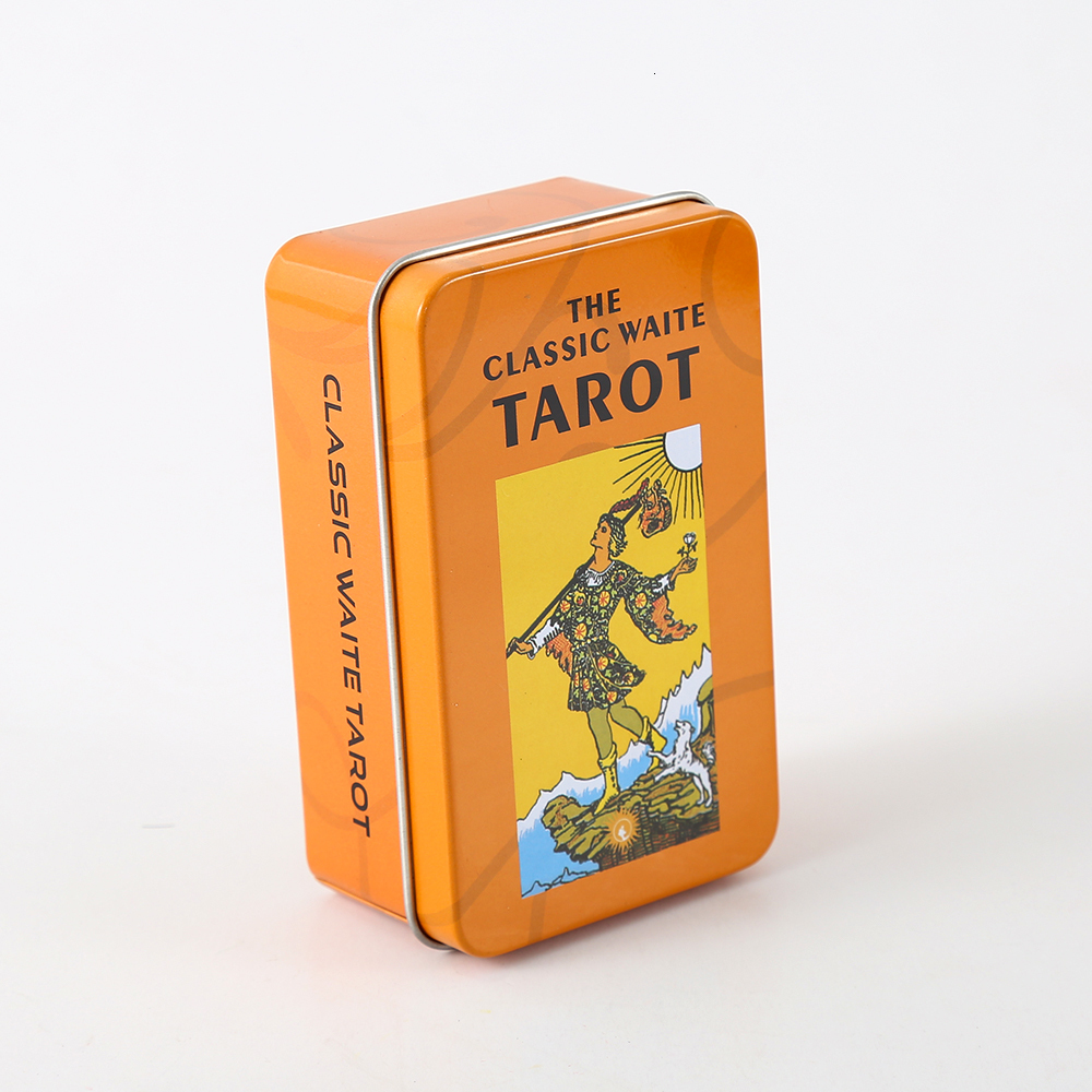Outdoor Games Activities Tarot Cards Deck high quality in Metal Tin Box 10cm*6cm board games gold greenplated Edge cards with paper manual 230717
