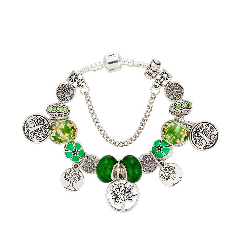 Family Tree Pendant Green Charm Bracelet Set 925 Silver Plated Snake Chain Charms Bracelets For Women Party Jewelry bracelet with Retail Box wholesale