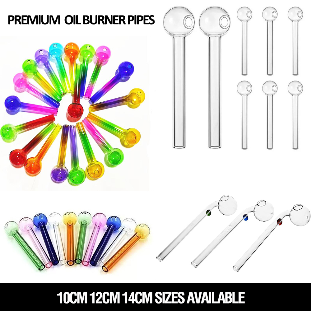big glass oil burner pipe smoking pipe 10cm 12cm 14cm clear color thick transparent 10mm tube 25mm bowl