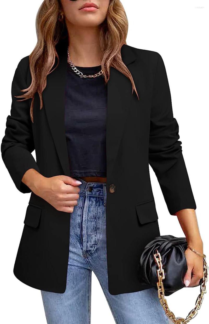 Women's Casual Solid Color Blazer Long Sleeve Button Down Office Work Wear Jacket Coat B4