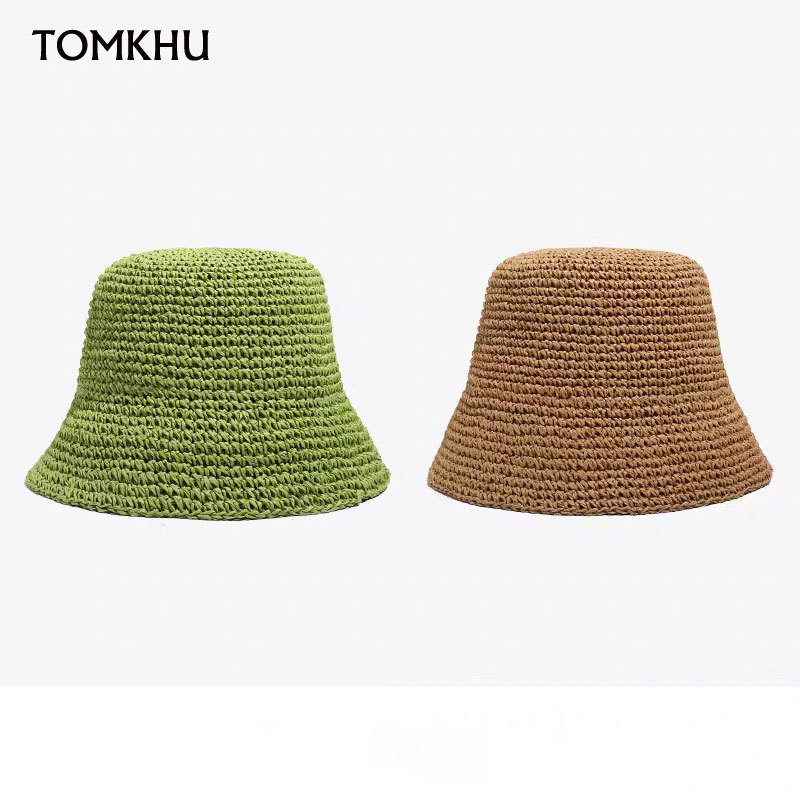 Wide Brim Hats BUCKet Hats Summer Woven Cloche BUCKet Hat Plain Sun Hat for Women French Retro Style Wide Brim Handmade Straw Hat Derby Ladies Hat 230