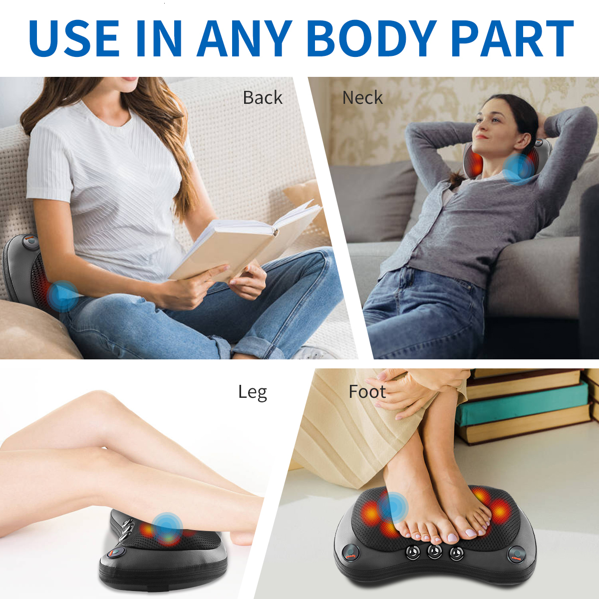 Massaging Neck Pillowws 8 head Neck Massage Pillow Electric Shoulder Back Heating Kneading Infrared therapy shiatsu head pillow Massager 230718