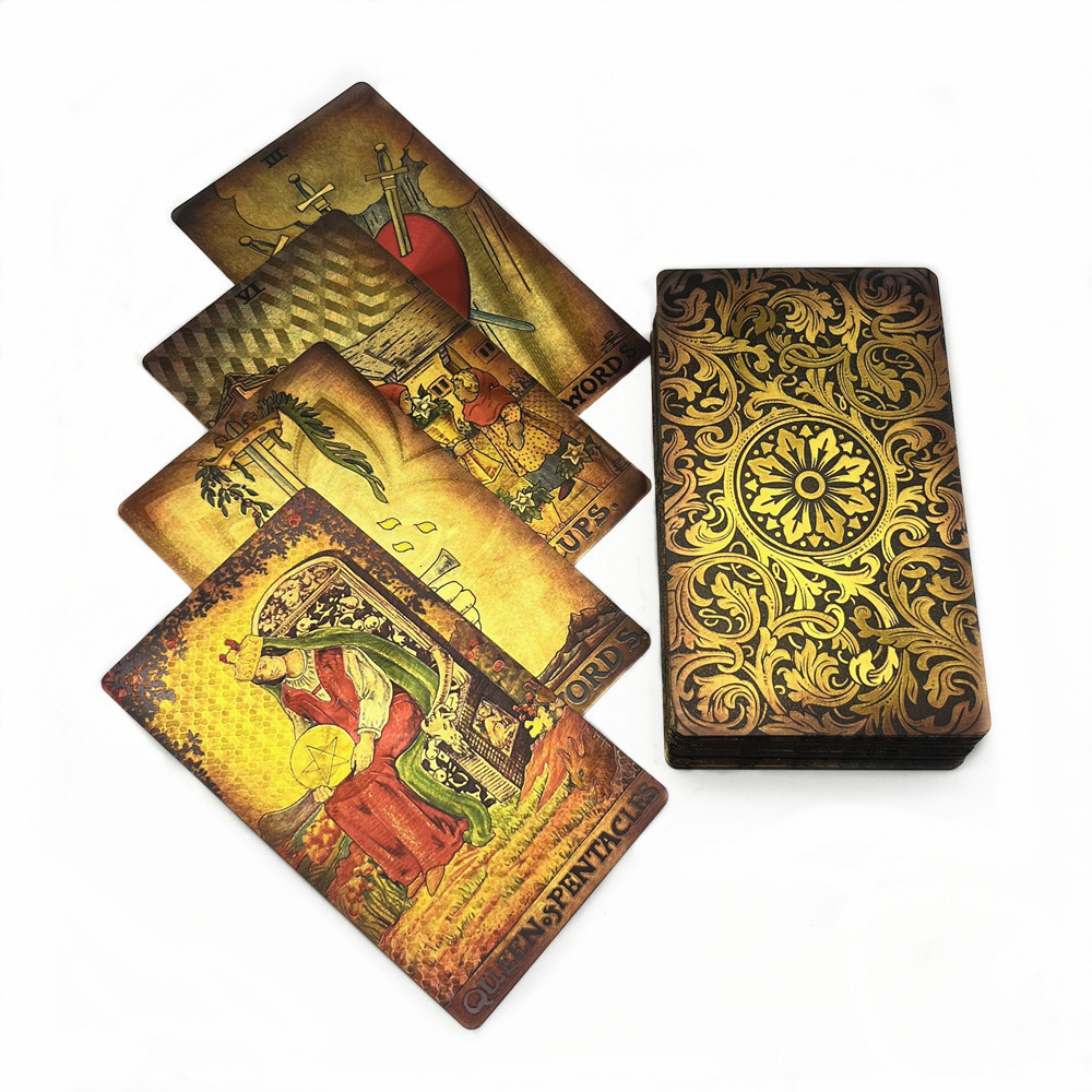 Outdoor Games Activities 1 Deck Tarot Cards Retro Gold Foil Plastic Divination 78 Cards Deck Witch Board Game With Guide Book L720 230718