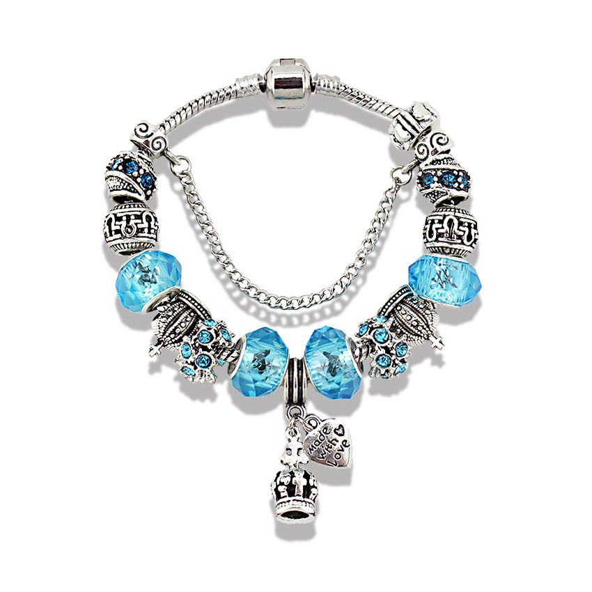 925 Silver Plated Crown Pendant Charm Bracelet Set Snake Chain Charms Bracelets Jewelry For Women bracelet with Retail Box Factory wholesale