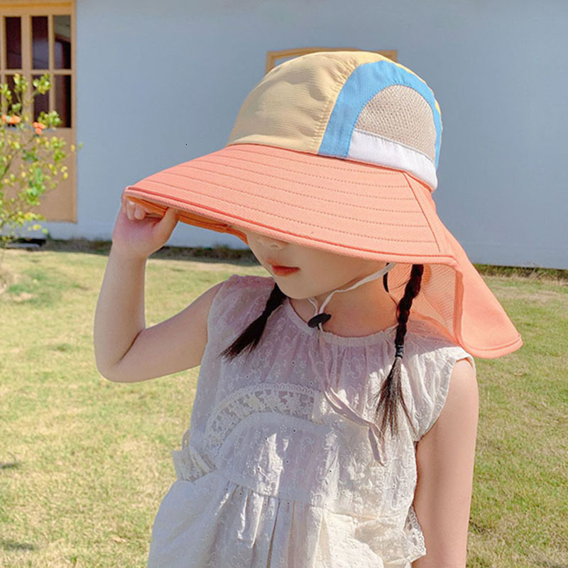 Caps Hats Summer Baby Sun Hat with Neck Flap Wide Brim Beach Hat Kids Bucket Hat UV Protection Panama Cap Outdoor Swim Vacation Beach Hat 230717