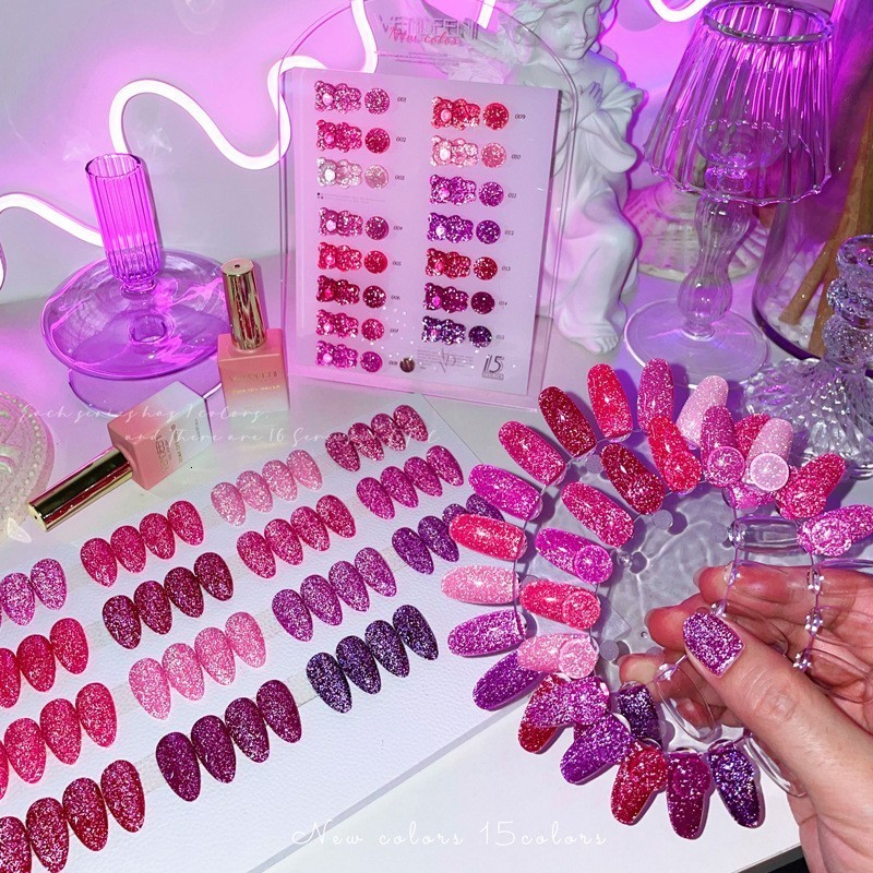 Nail Polish Red Collection Reflective Glitter Disco Gel Color Sparkling Sequins Soak Off UV LED Varnish Art Decoration 230718
