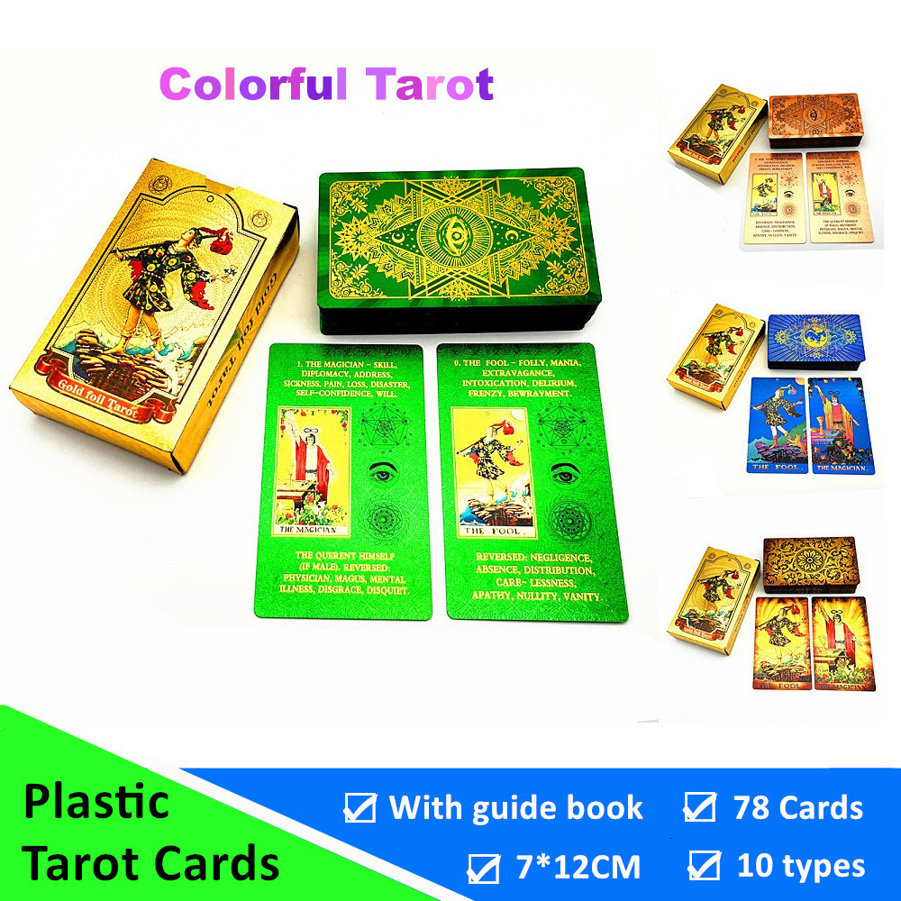 Outdoor Games Activities 1 Deck Plastic Tarot Cards Gold Black Blue Green Cards 7*12cm Waterproof Durable Home Board Game Divination 78 Cards 230718